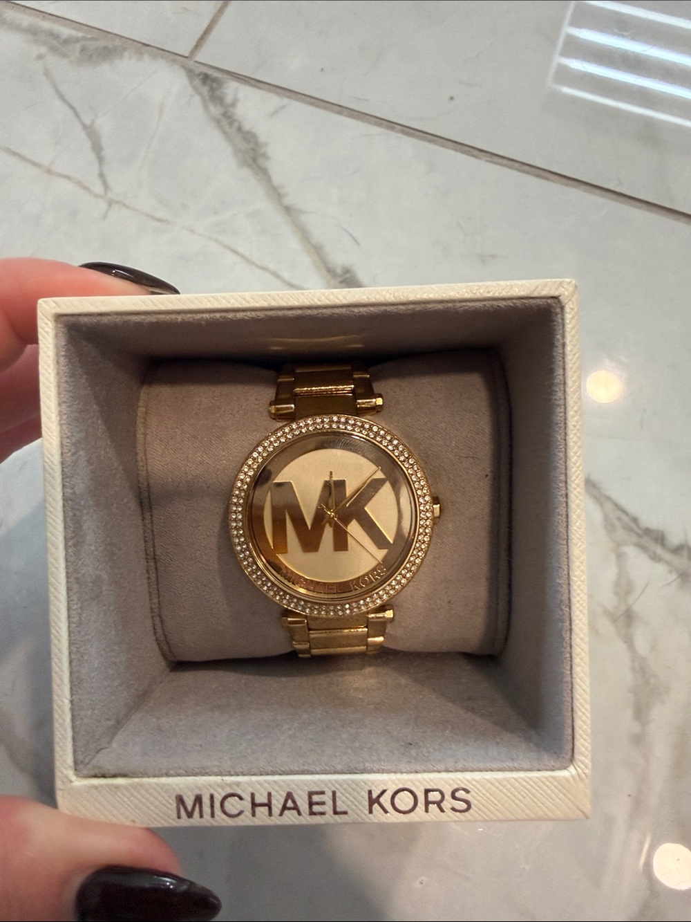 Michael Kors Gold-tone MK Logo Crystal Accent Watch